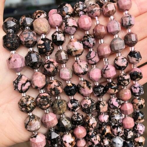 Faceted Black Line Rhodonite Stone Beads Natural Olive Shape Loose Spacer Beads For Jewelry DIY Making Bracelet Accessories 15