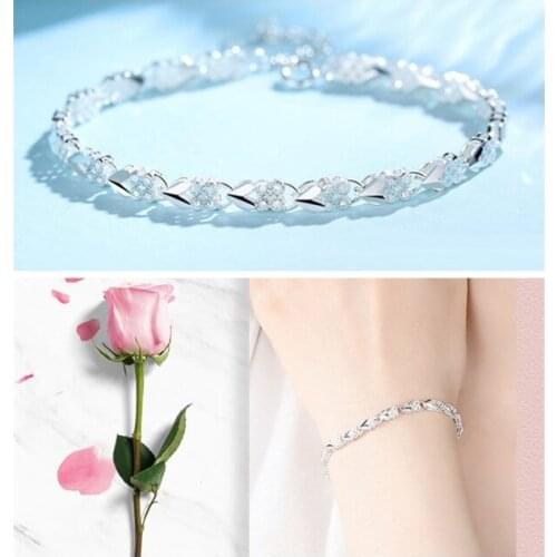 Pure 925 Sterling Silver Bracelets Girl Accessories Charm Heart Clover Bracelets For Women Jewelry For Sister Birthday Gift