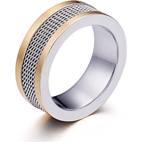 Korean jewelry classic color matching titanium steel mens ring personality domineering single fashion