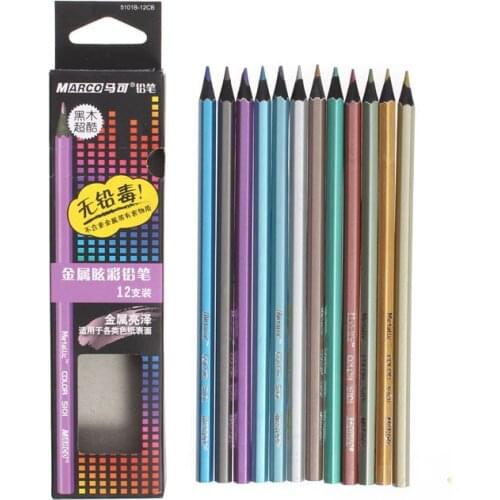 12 Drawing Material Colored Pencils Set Wood Oil Based Colored Pencils For Children Metallic color pencil set non-toxic painting