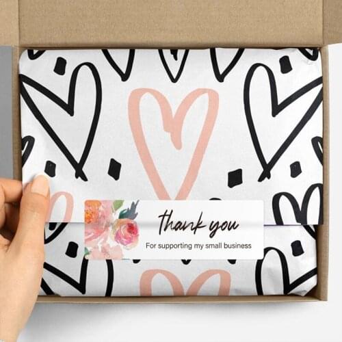 40 Pcs flowers thank you stickers 7.5*2.5cm thank you for supporting my small business rectangle labels stickers for gift decor