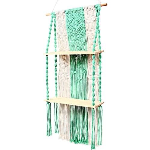 LUDA Macrame Wall Hanging Shelf Plants Storage Bookshelf Boho Floating Indoor Shelving For Bedroom Kitchen Bathroom 2 Tier
