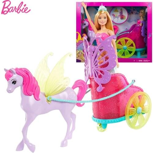 Original Barbie Dreamtopia Princess Dolls Fantasy Horse Set Girls Doll Accessories Dream Carriage Toys for Children Gift Fashion
