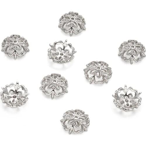 Pandahll 30pcs 5-Petal Flower Brass Bead Caps End Caps Platinum for Jewelry Making DIY Accessories Findings 10x3mm