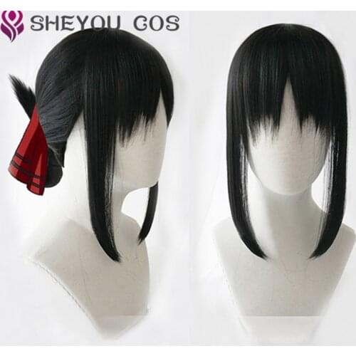 Anime Kaguya-sama Love is War Shinomiya Kaguya 40cm Short Black Styled Wig Heat Resistant Cosplay Hair Wigs + Wig Cap