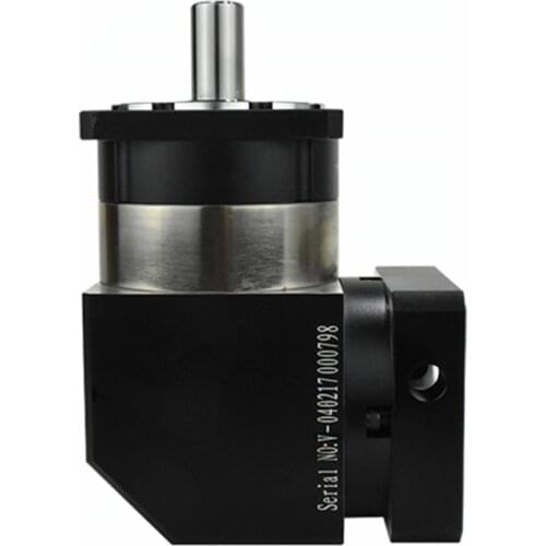 Right angle 90 degree planetary gearbox reducer 15 arcmin 2 Stage ratio 15:1 to 100:1 for NEMA23 stepper motor input shaft 8mm