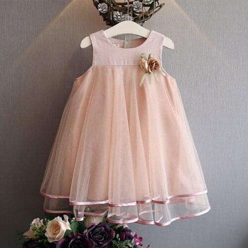 Girls Dresses Summer Kids Childrens Fashion Fluffy Sleeveless A-line Princess Princess Dress with Flowers 3-8Y