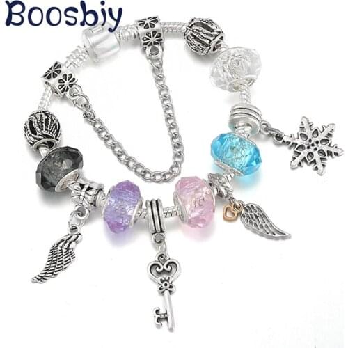 Silver Plated Alloy Love Wings Pendants Fit European Style Simple Femme Charm Bracelet Romantic Key Jewelry Gift For Women