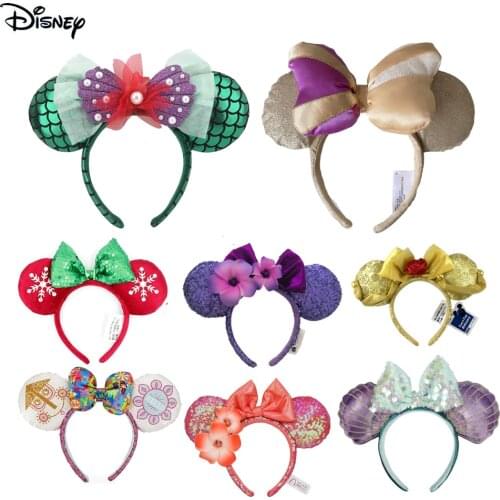 Disney Mickey Mouse Ears Headband Flowers Sequin EARS COSTUME Hairband Cosplay Plush Adult/Kids Head Band Gift