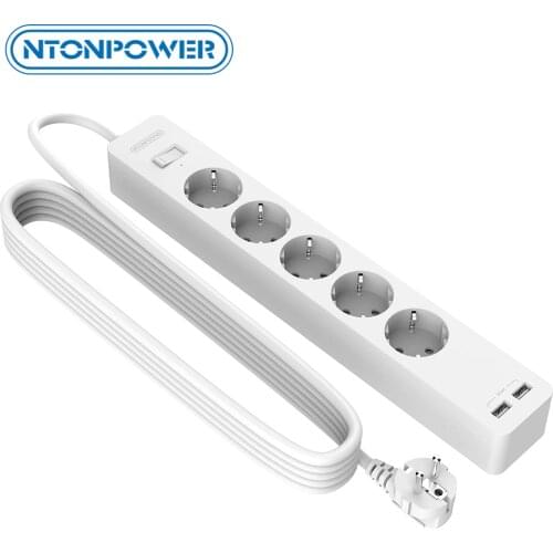 NTONPOWER Network Filter with 3M Extension Cord Wall Mounted Power Strip High Quality 5 Power Sockets 2 USB Surge Protector Home
