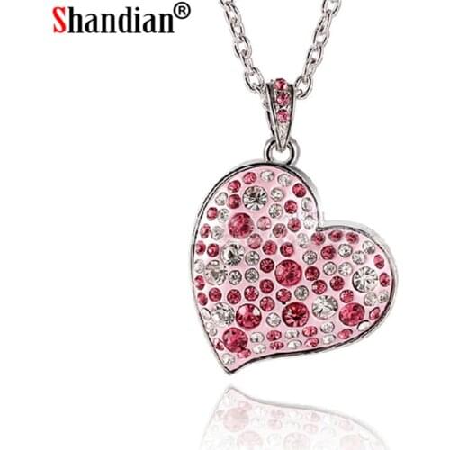 SHANDIAN 100% Full Capacity Diamond crystal heart USB Flash drive Memory Stick pendrive 4GB/16GB/32GB/64GB Love heart Necklace