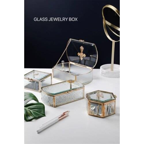 Antiqued Flower Glass Jewelry Organize Holder Ring Box Wedding Necklace Bracelets Earrings Jewelry Storage Accessories