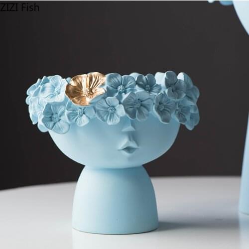 2021 New Resin Sculpture Flower Fairy Vase Modern Home Desktop Storage Two-piece Crafts Abstract Wreath Statue