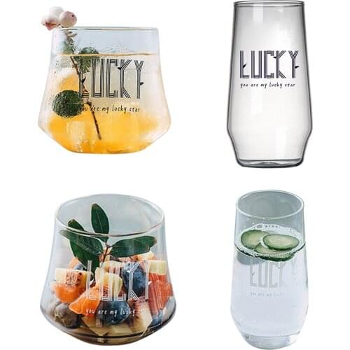 Letter Printed Glass Mug Creative Water Milk Juice Cup Coffee Tea Cup Breakfast Milk Cup Glass Mugs INS Drinkware