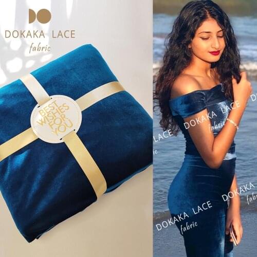 Lake Blue Velevt Lace Fabric For Wedding Bride Dress DIY Material Elasticity Velvet Curtain Fabric 100cm*165cm Present Fabrics