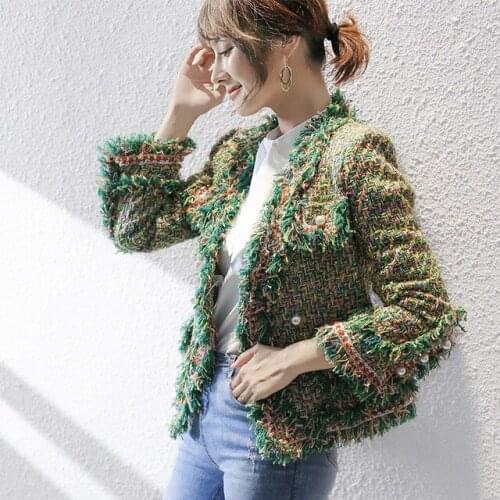 Small Fragrance Jacket Womens Winter 2021 Short French Ladies Autumn and Winter Temperament Woven Tweed Thick Top