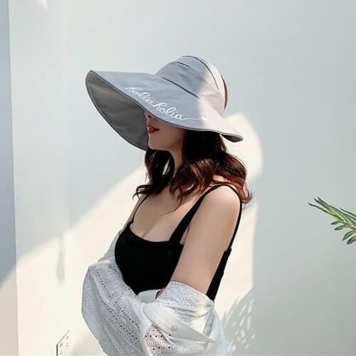 Women\s Korean Version Of The Summer Outing Sun Shade Sunscreen Big Eaves Net Red Empty Top Basin Hat Folding Topless Fisherman
