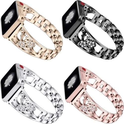 Women Diamond Flower Band For Apple Watch Series 1 2 3 4 Stainless Steel Strap For iWatch 38/40mm 42/44mm Plum Blossom Bracelet