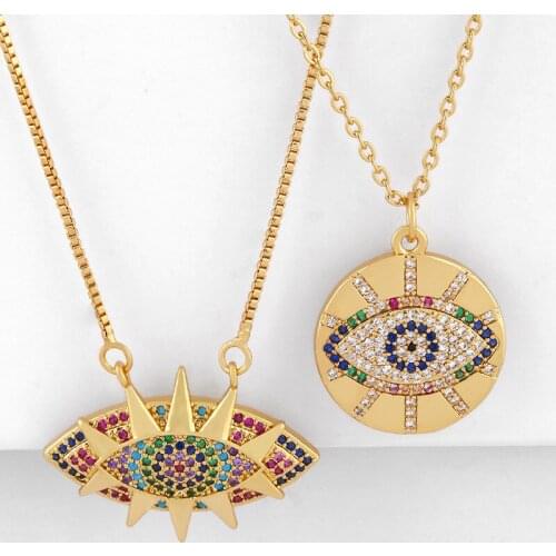 Gold Filled Evil Eye Necklaces For Women Blue Eye Pendants Necklaces Crystal CZ Zircon Rainbow Jewelry olho grego Wholesale