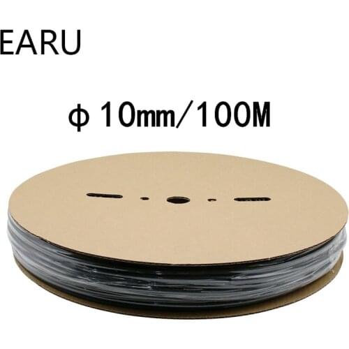 1 Roll 100 meters Reel 2:1 Black 10mm Diameter Heat Shrink Heatshrink Tubing Tube Sleeving Wrap Wire Sell DIY Connector Repair