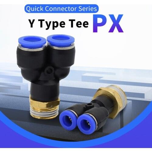 1 pcs PX4 6 8 10 12mm to Male thread M5" 1/8" 1/4" 3/8" 1/2" bsp coupler Y type Tee Air Pneumatic fittings quick Connector