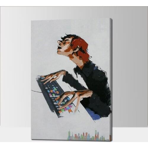 100% handmade abstract modern figure oi painting man play games wall art picture for room decoration painting on canvas no frame