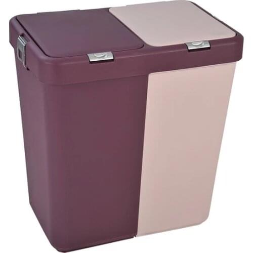 2 Compartment Plastic Touchscreen Dirty Laundry Basket White Brown Plum 40 lt Modern And Stylish
