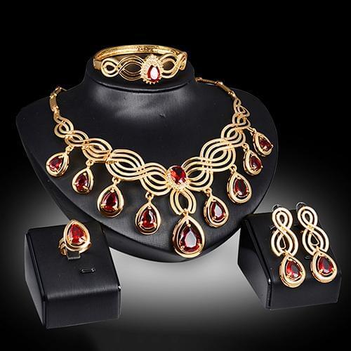 2021 Fashion Noble Cubic Zirconia Earrings Necklace Bib Statement Ring Bracelet Jewelry Set hot Dropshipping