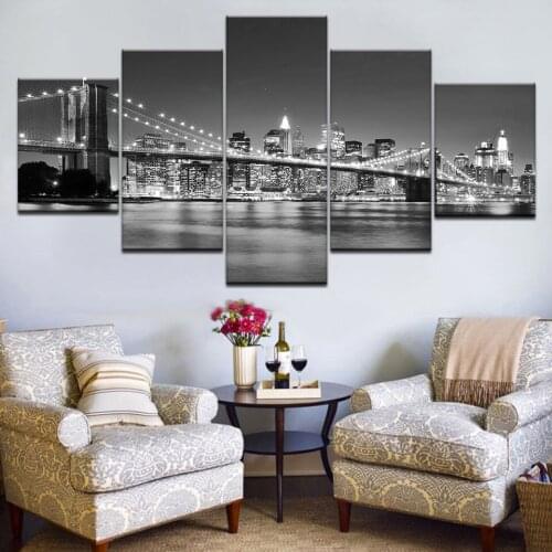 5 Panel/pieces HD Print The modern city gray wall posters Print On Canvas Art Painting For home living room decoration