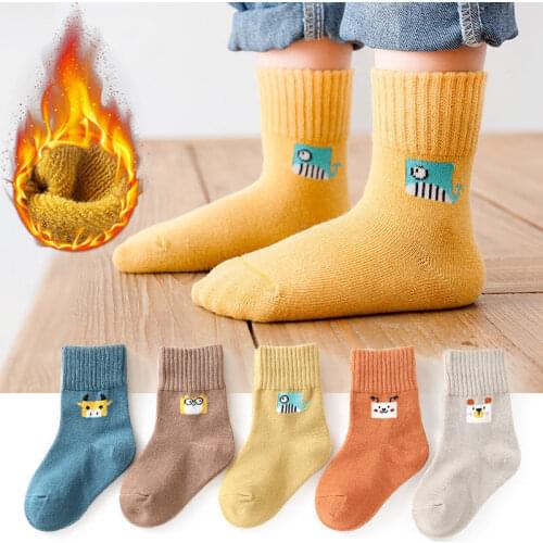 5 Pairs/Lot Thicken Plus Animal Cotton Children Socks Winter Thermal Warm Kids Sock Toddler Boys Floor Socks For 1-12Years