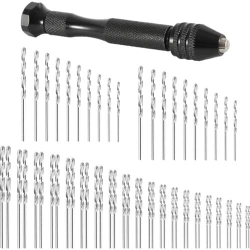 61Pcs Twist Drill Set, Mini Hand Drill Tool + 60 Hand Twist Drill Bit 0.3-3.0mm, for Metal,Wood,Plastic Etc