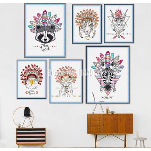 Animal Illustration Full Diy Diamond Painting Cross Stitch Crystal Tiger Zebra Eagle Fox Deer Embroidery Arts Crafts Mosaic Set