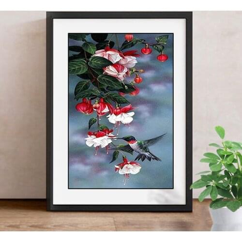 Diamond Embroidery Bird&Flowers Wall Art Diamond Painting Cross Stitch Full Round Rhinestone Mosaic Decoration