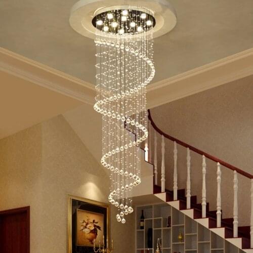 American Modern K9 Crystal Chandeliers Long Spiral Chandeliers Lights Fixture LED Lamp Restaurant Villa Stairway Shop Hall Lobby