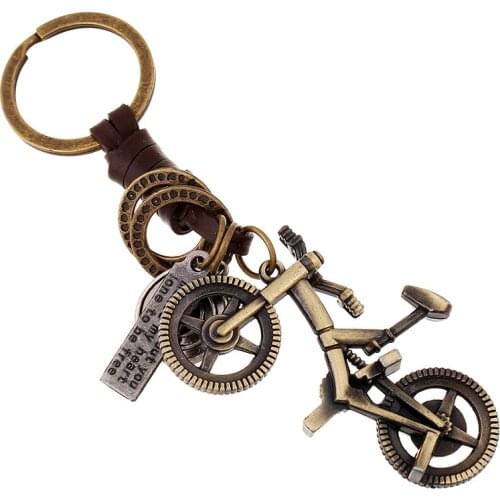 Bicycle Genuine Leather Keychain For Men Women Vintage Hand Made Bag Buckle Pendant Key Chain Charm Biker Car Keyring Jewelry