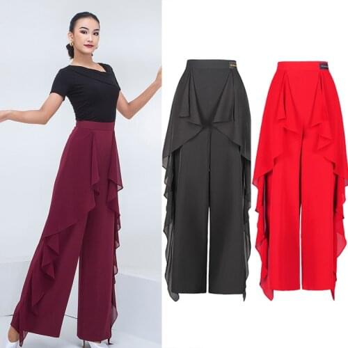 Modern Dance Pants WomenS New High-Waist Ruffled Wide-Leg Pants National Standard Trousers Latin Dance Pants Costumes SL4661