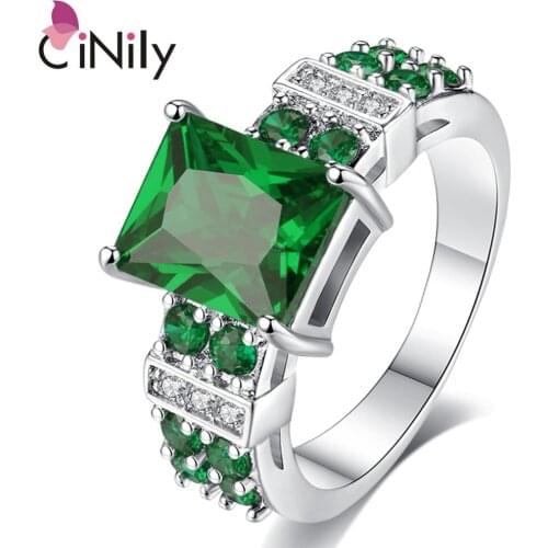 CiNily Created Green Stone Garnet Cubic Zirconia Silver Plated Wholesale Fashion Jewelry for Women Ring Size 6-9 NJ11125-26