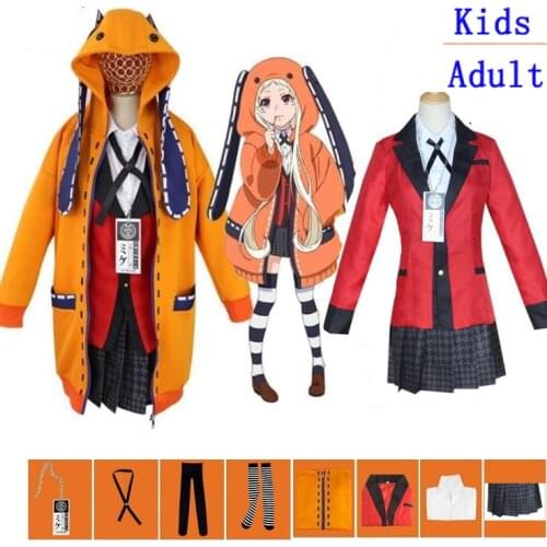 Kids Adult Kakegurui Cosplay Figure Yomotsuki runa Cosplay Costume JK School Girls Uniform Hoodie Halloween Dress Wigs for Women