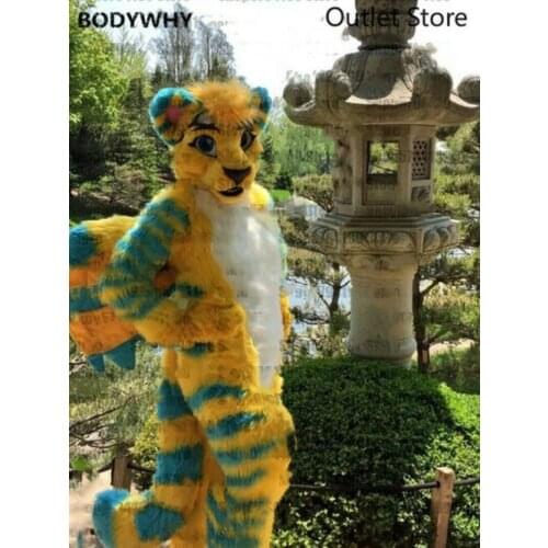 Long Fur Husky Wolf Dog Mascot Costume Cosplay Furry Suits Party Game Fursuit Cartoon Dress Outfits Carnival Halloween Easter