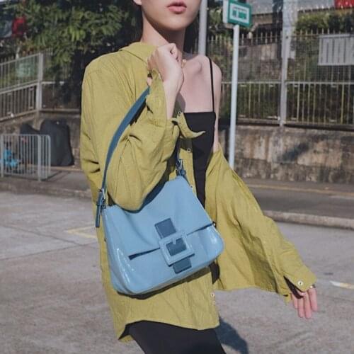 Elegant Vintage HIgh Quality Handbag Llue Baguette Shape BAag Luxury Soft PU Peather Shoulder Bag Crocodile Pattern Women Bags