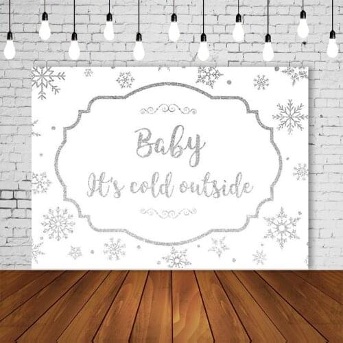 Winter Baby Shower Party Backdrop its Cold Outside Silver Snowflakes Banner Birthday Newborn Portrait Background Poster Decors