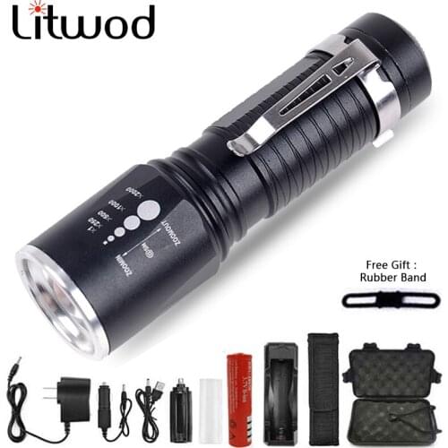 Hard Bike Light Bulbs Litwod Cycling A50 XM-L T6 LED Flashlight Torch Zoom Adjustable Waterproof 5 Modes Aluminum 18650 Battery