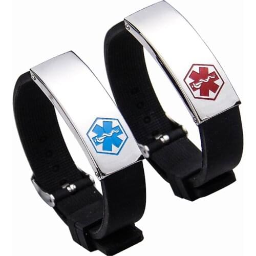 Personalized Assorted Colors Medical Alert ID Bracelet for Kids and Adult Silicone WristBand Stainless Steel Tag Custom Engraved