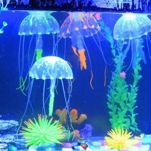 Artificial Glowing Effect Jellyfish Colorful Fish Tank Aquarium Decor Mini Submarine Ornament Decoration Aquatic