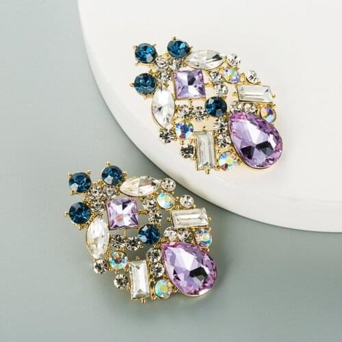 Korean Fashion Luxury Purple Crystal Earrings For Women Stud Earrings Jewelry Best Party Gift For Women