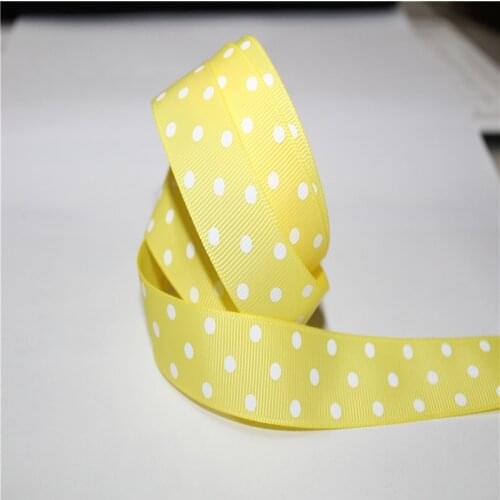 22mm width Polyester lemon white Dots spot grosgrain ribbon gift Ribbons Accessories DR640