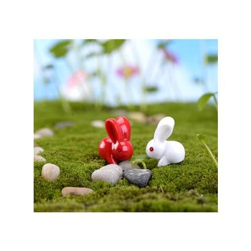 Red and White Rabbit Figures lovely decorative mini fairy garden animals statue jardin miniature Moss ornaments resin