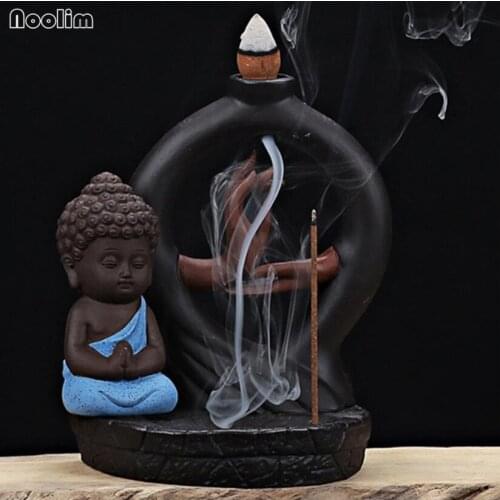 Creative Gift The Little Monk Small Buddha Backflow Tower Incense Cones Burner Incense Stick Holder Ceramic Censer Home Decor