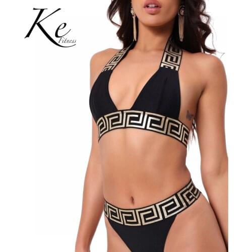 KE 2 pieces swimsuit 2020 fashion striped milk silk without pad swimwear black womens swim suit bikini swimsuit