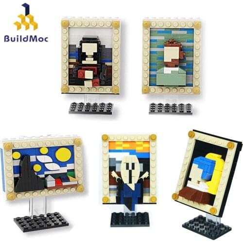MOC Ideas Creator Pixel Art 3D Brick Draw World Famous Figures Paintings-Van Gogh Self-Portrait Building Blocks Decorative Toys